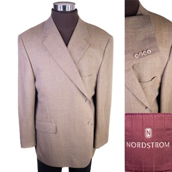NORDSTROM Mens Blazer Sport Coat Two Button Jacket 50R Wool Beige Suit